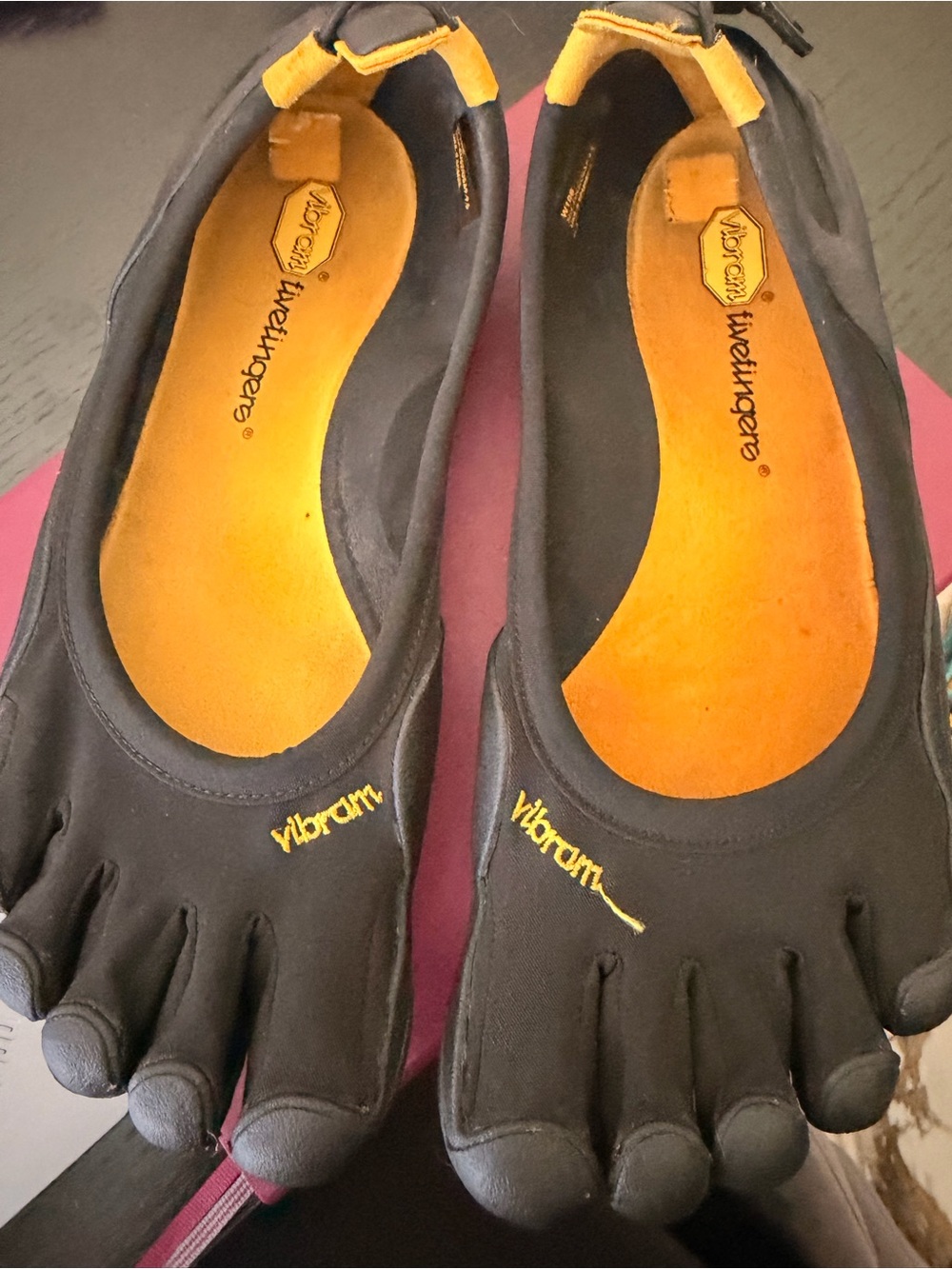 Vibram Women's FiveFingers Black with Orange Insoles Minimalist Athletic Shoes.